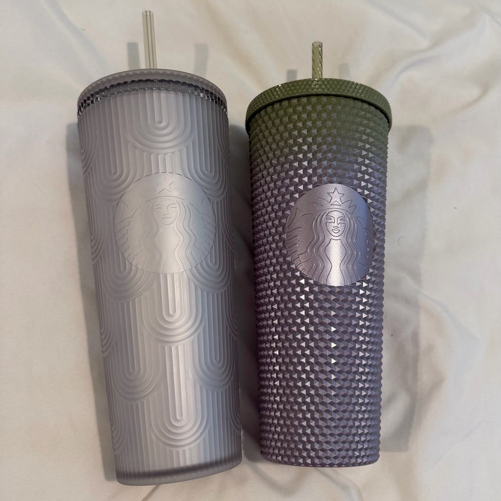 Starbucks Set of Two Tumblers - Matte Gray and Green Purple